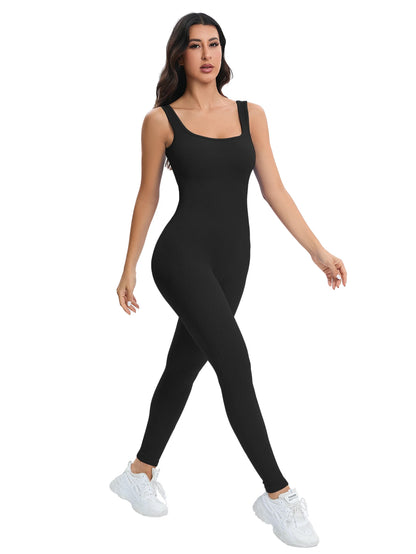 Square Neck Sleeveless Ribbed Jumpsuit