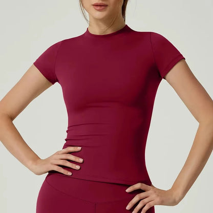 Short Sleeve Round Neck Breathable Stretchy Top Tee