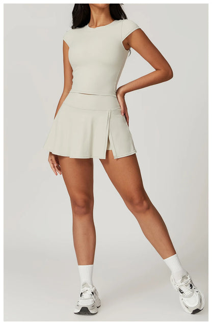 Short Sleeve Female Yoga Short Skirt Tracksuit