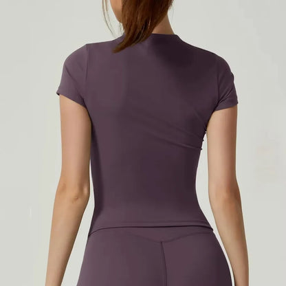 Short Sleeve Round Neck Breathable Stretchy Top Tee