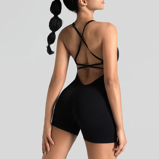 One Piece Cross Adjustable Sexy Fitness Jumpsuit