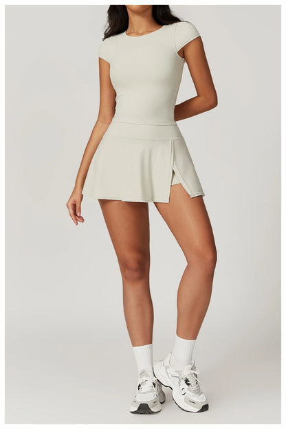 Short Sleeve Female Yoga Short Skirt Tracksuit