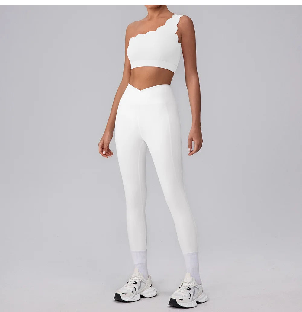 Lace Single Shoulder Yoga Bra Pants Set
