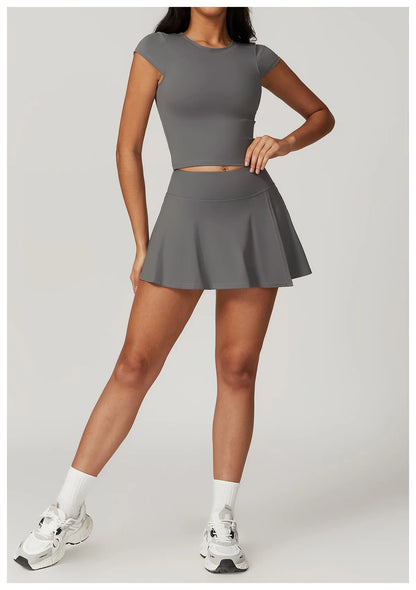 Short Sleeve Female Yoga Short Skirt Tracksuit